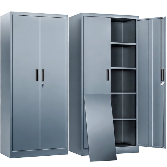 BESFUR Metal Garage Storage Cabinet with Locking Doors and 4 Adjustable Shelves, Gray Tall Storage Cabinets, Tool File Lockable Cabinet for Garage Office Warehouse Shop(71”H)