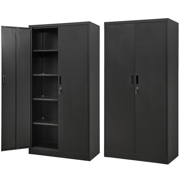 BESFUR Metal Storage Cabinet, 72" H x 36" W x 18" D, Adjustable Shelves and Locking Doors for Office, School, Garage - Black