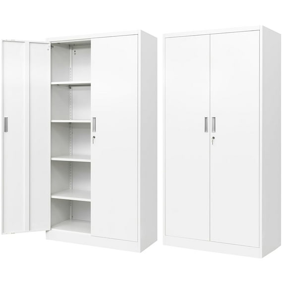 BESFUR Metal Storage Cabinet, 72" H x 36" W x 18" D, Adjustable Shelves and Locking Doors for Office, School, Garage - White