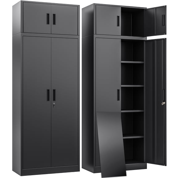 BESFUR Metal Storage Cabinet 87" H,Tall Locking Storage Cabinets with Top Cabinet and 4 Adjustable Shelves for Home Office, Garage,School, Apartment, Warehouse, Utility RoomBlack