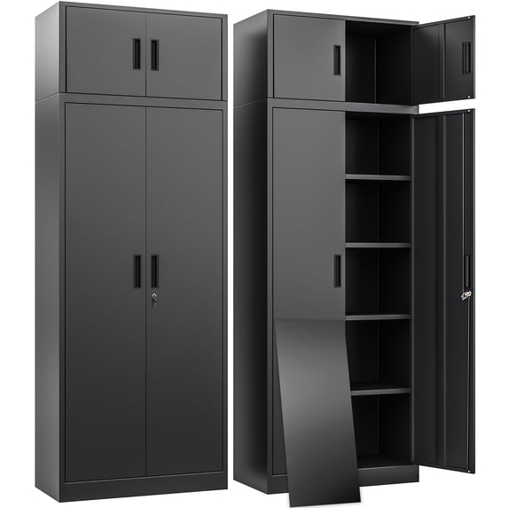 BESFUR Metal Storage Cabinet 87" H,Tall Locking Storage Cabinets with Top Cabinet and 4 Adjustable Shelves for Home Office, Garage,School, Apartment, Warehouse, Utility Room,Black