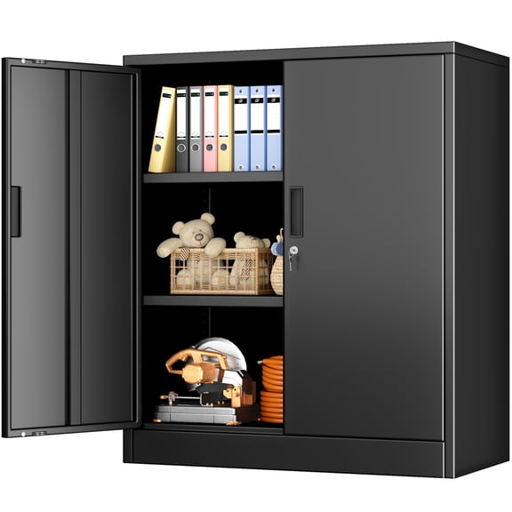 BESFUR Metal Storage Cabinet with Doors and Shelves, for Home, Office, Garage - Black