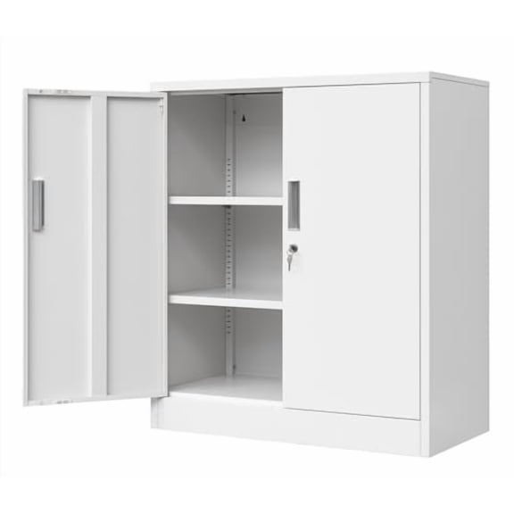 BESFUR Metal Storage Cabinets, Steel Locking Cabinet with Shelves and Doors for Home Office, School, Garage, Utility Room and Basement, 36.2" H x 31.5" W x 15.7" D (White)