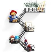 BESKADI 5-Tier Fire Escape Shelf Wall Mount Shelf- Black Floating Shelves for Wall, Metal Unique Wall Shelf, Action Figure Stand Display Shelf, Cool Decorative Shelves for Knick Knacks, Bathroom