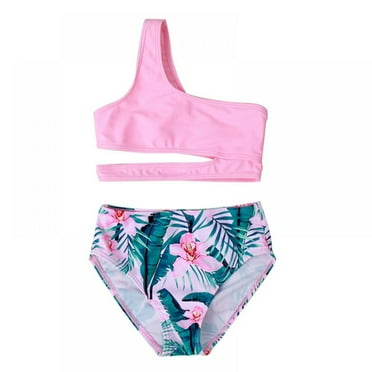 BESLY 1-5Years Girl's Bikini Beach Sport 2-Piece Swimsuits Solid High Waist Bikini Bathing Suit Set
