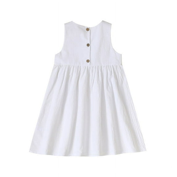 BESLY 2-6Y Girls Dress for Toddler Baby,Sleeveless Buttons Princess Dress Summer Kids Cotton Solid Color Casual Dress