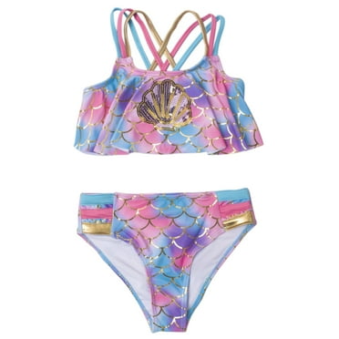 BESLY Girls Bikini Set Two Piece Fish Scale Fashion Cute Swimwear Bathing Suit UV Protection UPF 50