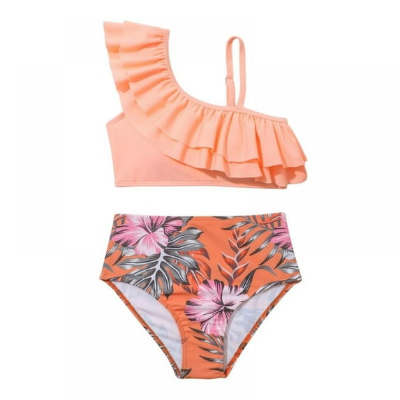 BESLY Little Girl's Ruffle Bikini Swimsuit High Waist Beach Bathing Suit Quick Dry Sport Swimwear