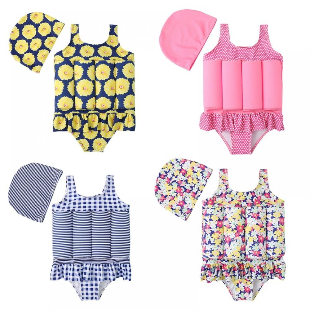 BESLY Little Girls Bathing Suit with Buoyancy Sticks One Piece