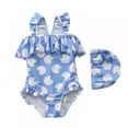 thumbnail image 1 of BESLY Toddler Little Girls Ruffled Swimsuits 1-7T One-Piece Beach Swimwear Chid Sunsuit with Swim Caps, 1 of 3