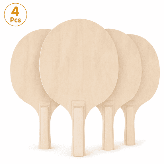 ABCISI Table Tennis Paddles, Blank Wood Ping Pong Rackets with Comfortable Handles, 12.18 x 6.68 in DIY Paddle Set for Practice, Crafts, Home Game Room, 4 Pcs