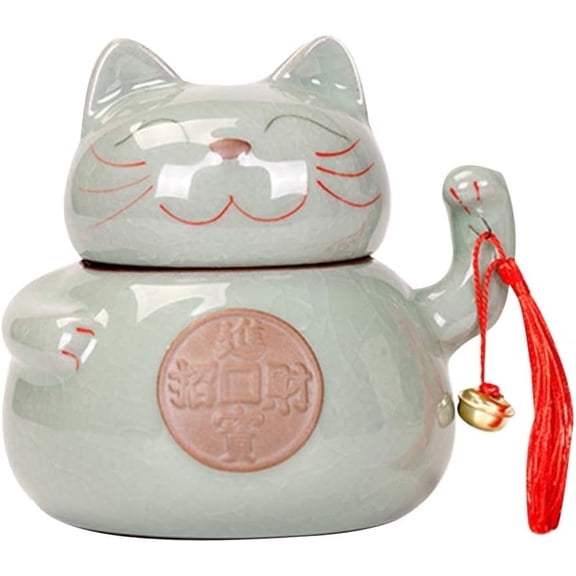 ABCISI Cookie Jar Ceramic Fortune Cat Tea Jar Japanese Maneki Neko Tea Canisters Porcelain Lucky Cat Candy Containers Wealth Lucky Cat Collectible Figurine for Home Kitchen S Vintage Decor