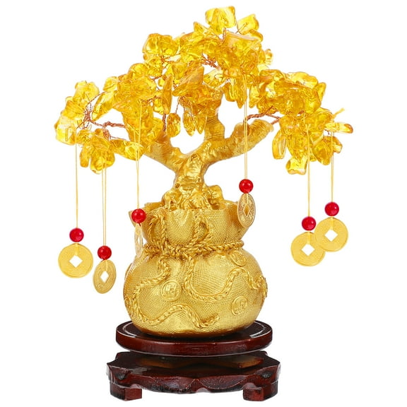 BESPORTBLE Natural Crystal Money Tree Citrine Feng Shui Bonsai Tree Fortune Artificial Tree with Wealth Coins for Home Office