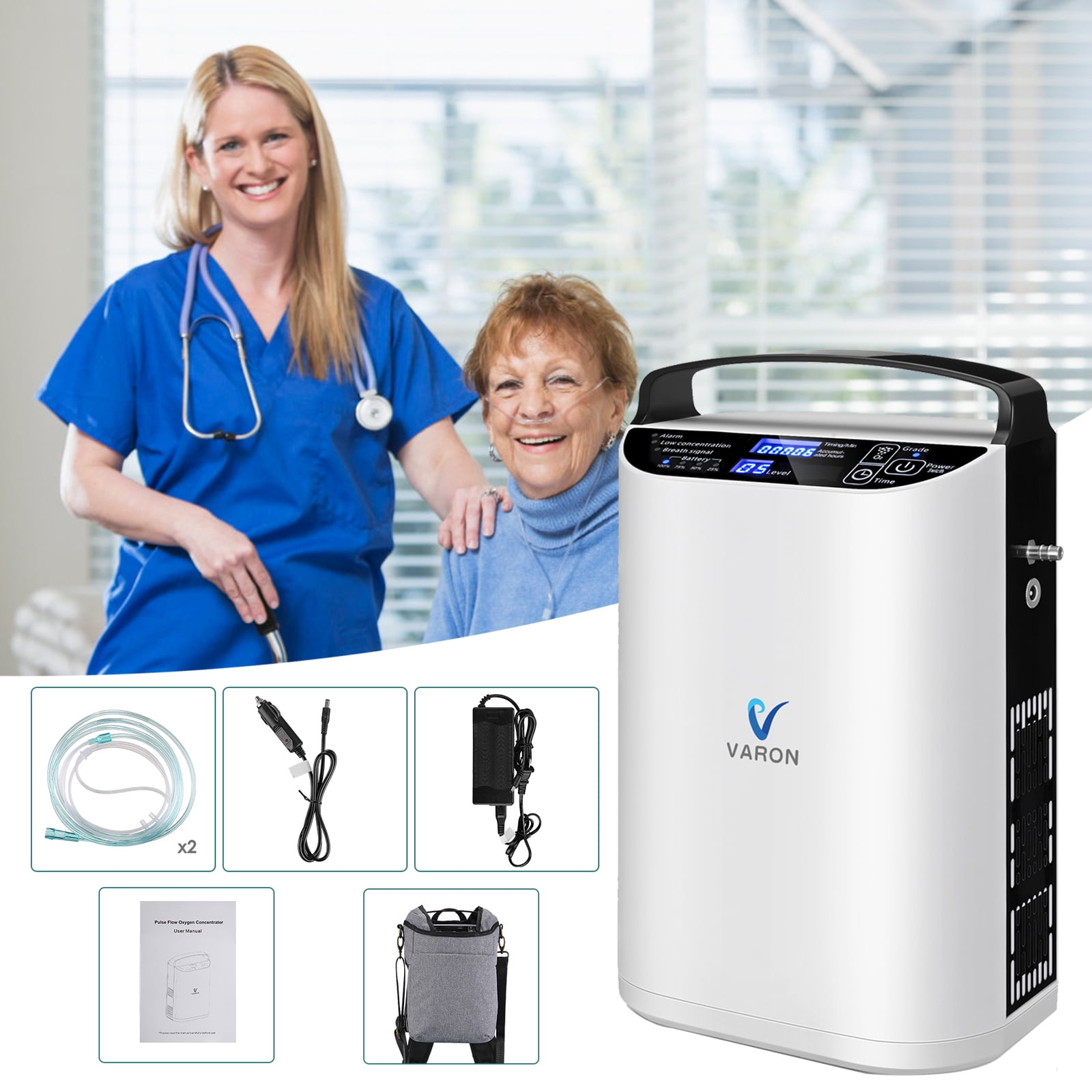 BESRTWE Portable&Home Oxygen Machine Tube& battery powered 1-5Level 93%-concentration pulse- -full accessories travel Home use