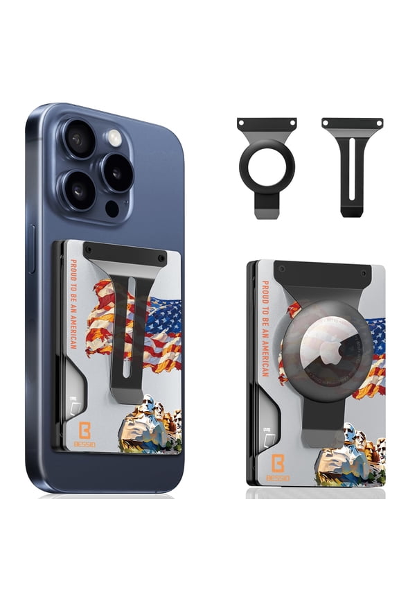 Magnetic Phone Wallet Compatible with Apple MagSafe - Metal Card Holder with AirTag Holder, RFID Blocking & Money Clip Mag Safe Wallet for iPhone 17 16 15 14 13 12 Pro Max/Pro/Plus/Mini A101