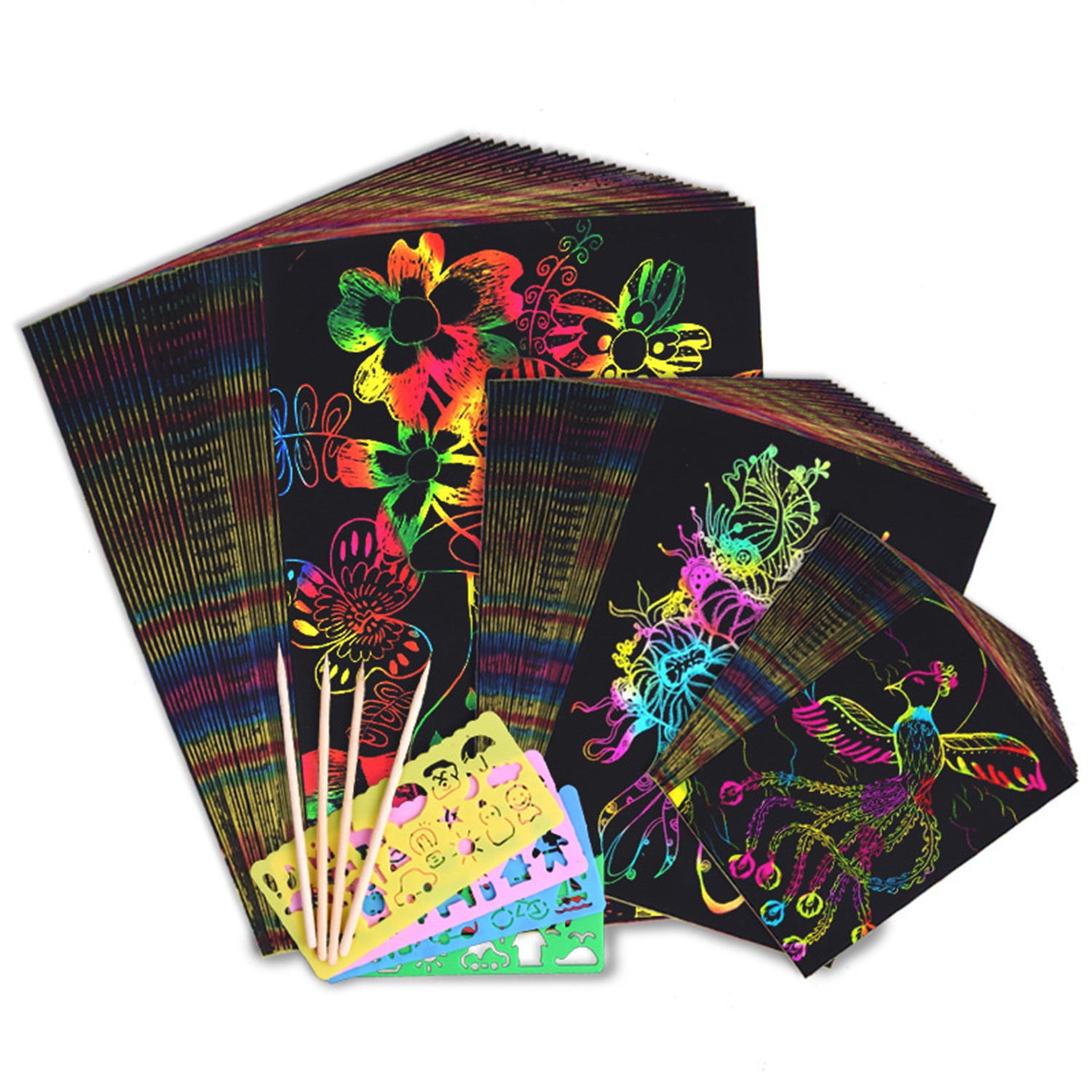 BESSNINI Scratch Paper Arts and Crafts Kits, Rainbow Cards Drawing ...