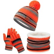 OZERO BESSTEVEN Kids Winter Hat Gloves Scarf Set: Girls Boys Beanie Hats Gloves Knit Set with Thick Warm Fleece Lined For Ages 6-10 Children