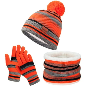BESSTEVEN Kids Winter Hat Gloves Scarf Set: Girls Boys Beanie Hats Gloves Knit Set with Thick Warm Fleece Lined For Ages 6-10 Children