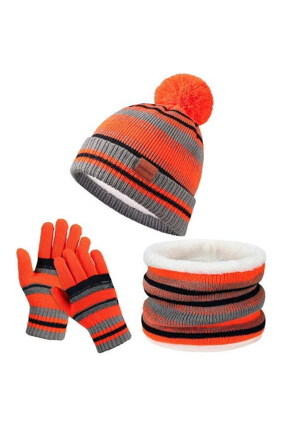 BESSTEVEN Kids Winter Hat Gloves Scarf Set: Girls Boys Beanie Hats Gloves Knit Set with Thick Warm Fleece Lined For Ages 6-10 Children