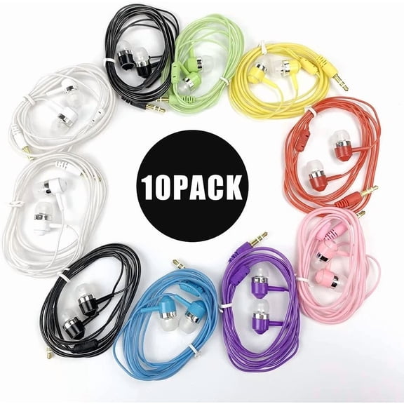 BEST- 10-Pack Bulk Wired Earbud Headphones Mixed Colors, School Use