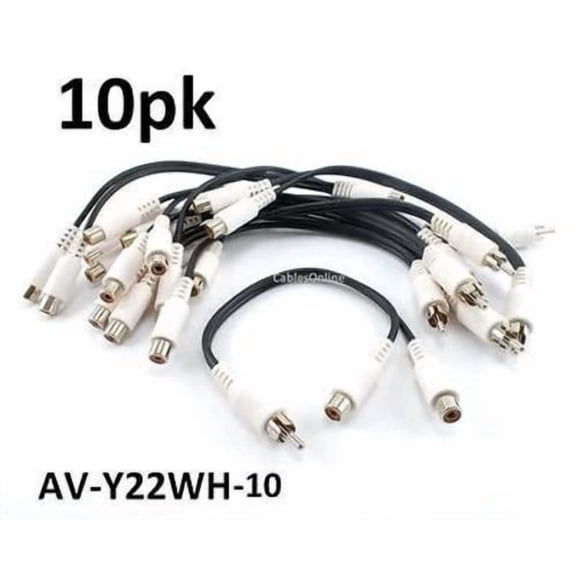 BEST- 10-Pack Of 6Inch Rca Male To Dual Female White Audio Y-Cables, Av-Y22Wh-10