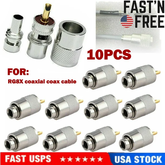 BEST- 10 Pack Pl259 Solder Connector Plug W Reducer For Rg8X Lmr240 Coaxial Coax Cable