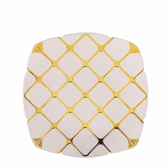 BEST- 10 White 10" Square Plates Gold Geometric Design Party Event Tableware Supplies