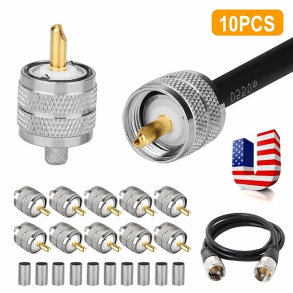 BEST- 10 X Uhf Pl259 Male Plug Crimp Connector For Lmr240 Rg59 Rg8X Cable Coax Cable