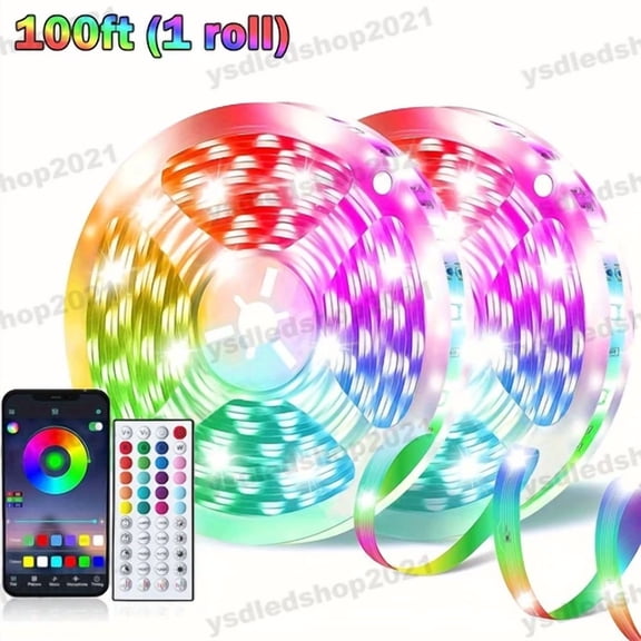 BEST- 100Ft Led Strip Lights Bluetooth Rgb Color Change Remote For Rooms Bar Party Tv