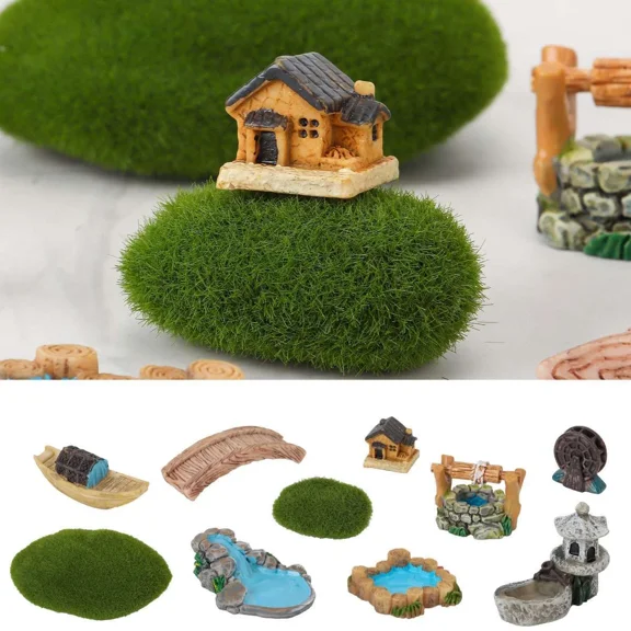 BEST- 10Pcs Fairy Garden Ornament Gnome Accessory Slide Bridge Mini House Path Statue