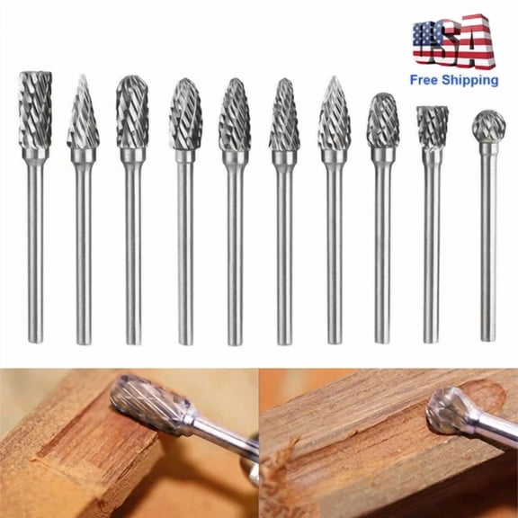 BEST- 10Pcs Tungsten Carbide Burrs Rotary Burr Set Head 1/8'' Shank Die Grinder Bit A+