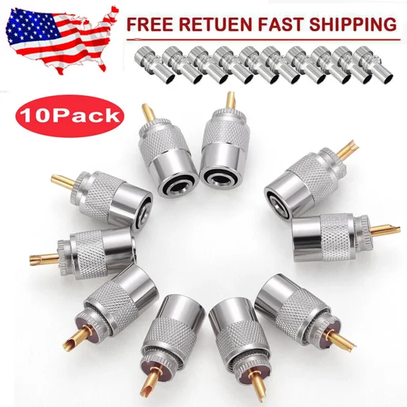BEST- 10Pcs Uhf Pl259 Male Crimp Connectors For Rg8X Lmr240 Coaxial Coax Cable Adapter