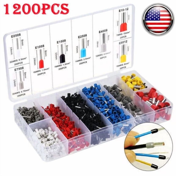 BEST- 1200Pcs Cable Cord Pin End Bootlace Ferrule Terminal Set Wire Crimp Connectors