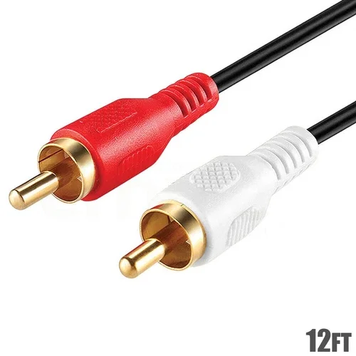 BEST- 12Ft 2-Rca Phono Male To Male 2Rca M/M White/Red Stereo Audio Cable Gold Plugs