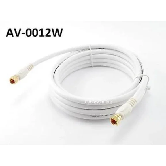BEST- 12Ft Rg6 75 Ohm High-Grade Gold-Plated F-Type Coaxial Video Cable White, R-0012W