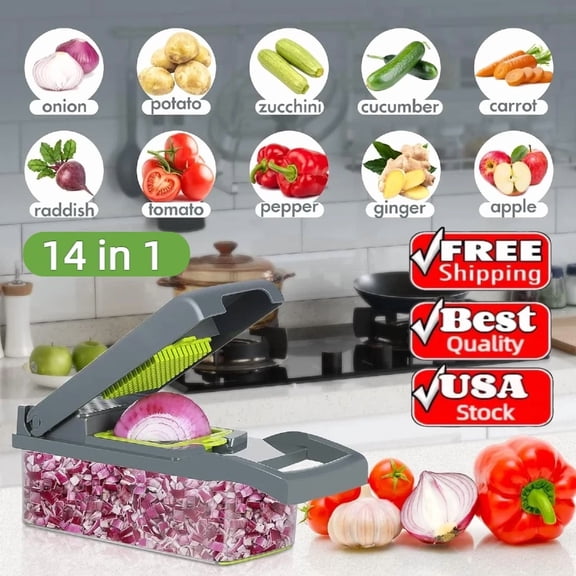 BEST- 14 In 1 Vegetable Chopper Fruit Salad Mandolin Slicer Food Dicer Cutter Peeler