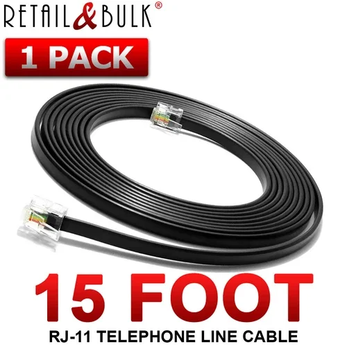 BEST- 15 Foot Telephone Cord Rj11 (6P4C) Professional Grade Phone Line Cable, Black