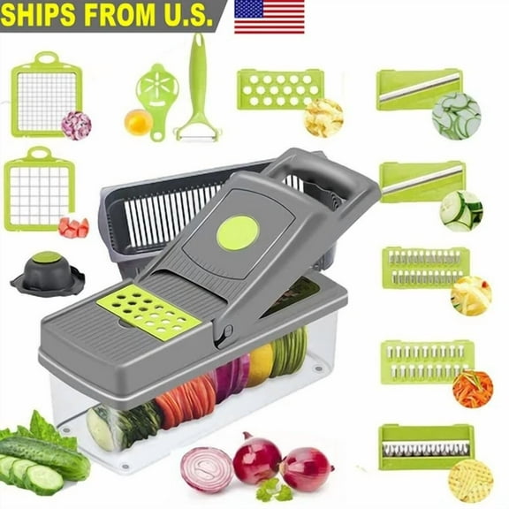 BEST- 15 In 1 Multi-Function Vegetable Slicer Kitchen Mandolin Potato Food Chipper Usa