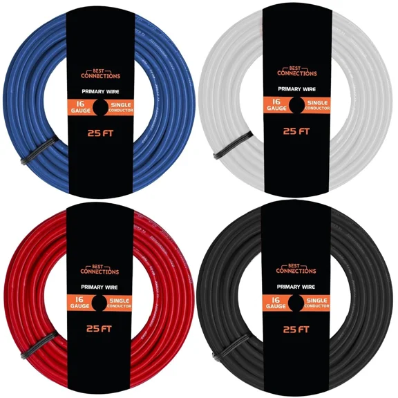 BEST- 16 Gauge Car Audio Primary Wire (25Ft4 Rolls) Remote, Power/Ground Electrical