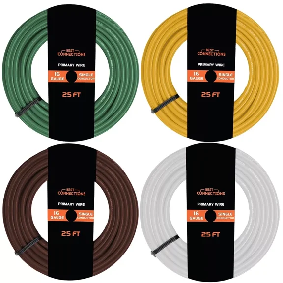 BEST- 16 Gauge Car Audio Primary Wire 25Ft4 Rolls Remote, Power/Ground Electrical