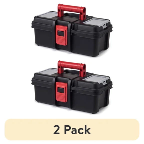 BEST- (2 Pack) 13-Inch Tool Box, Plastic Tool And Hardware Storage, Black