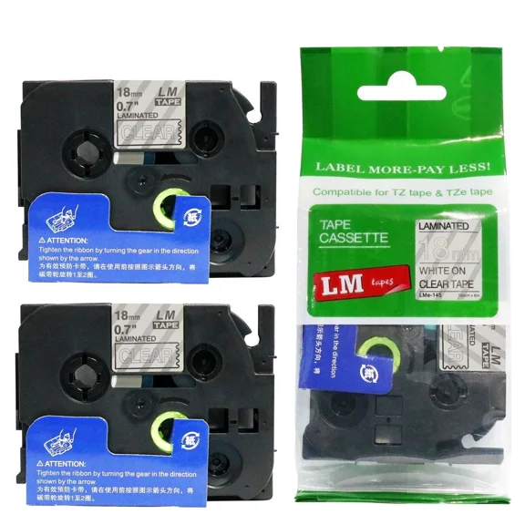 BEST- 2/Pack 18Mm White On Clear Tape For P-Touch Model Pte300, Pt-E300 Label Maker