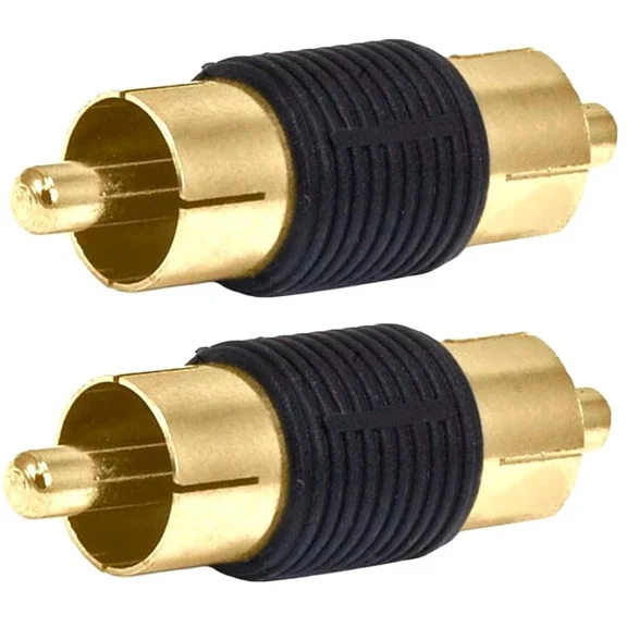BEST- 2 Pcs Rca Male To Male Audio Video Coupler Adapter Connector Cable Joiner Gold