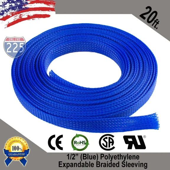 BEST- 20 Ft 1/2" Blue Expandable Wire Cable Sleeving Sheathing Braided Loom Tubing Us