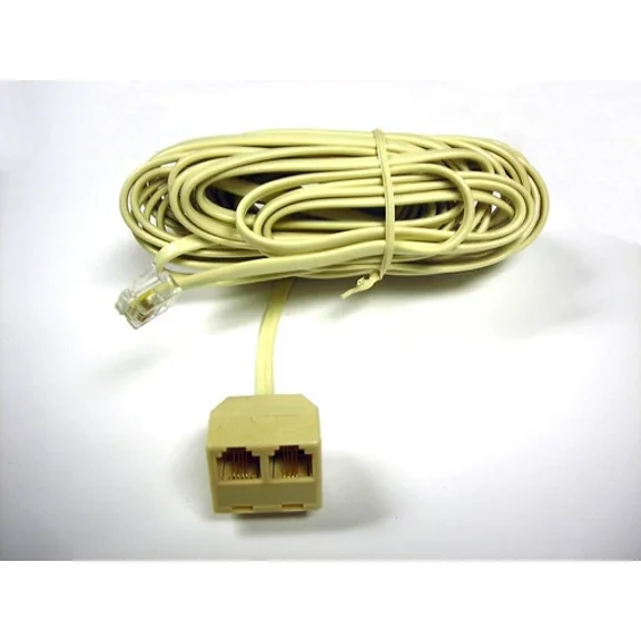 BEST- 25' Telephone Cord W/ Rj-14 Plug And 2 Jacks 7C4-100 Ivory 1 Pc
