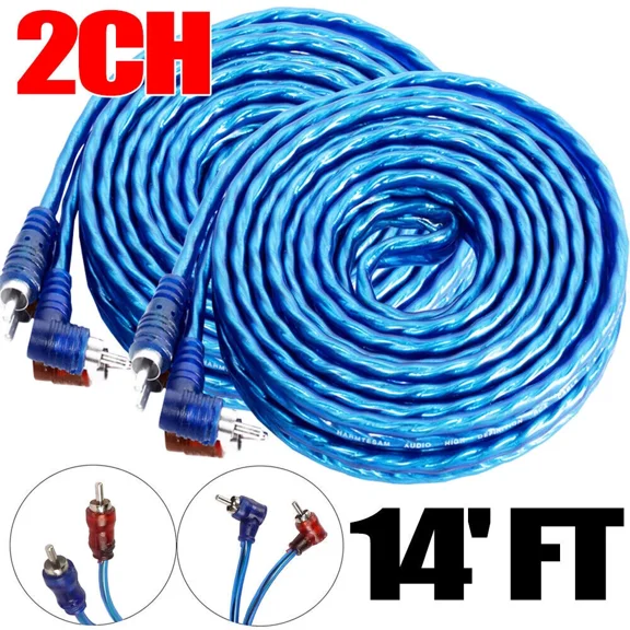 BEST- 2Packs Car Audio Cable Amp Amplifier Install Rca Subwoofer Sub Wiring 14'Ft 2Ch