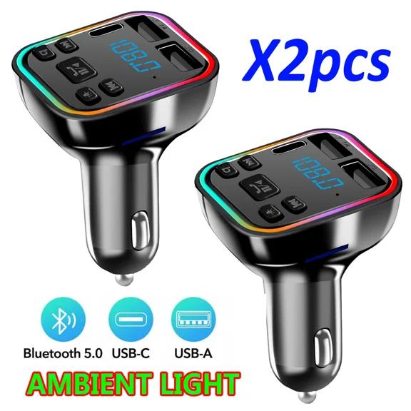 BEST- 2Pc Fm Transmitter Car Mp3 Player Usb Charger Bluetooth Wireless Radio Handsfree