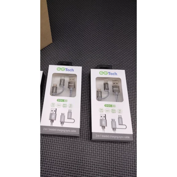 BEST- 2Pk Eg Tech Egc35 Charging Cord With 2 In 1 Braided Micro And Type-C Free Shipp.
