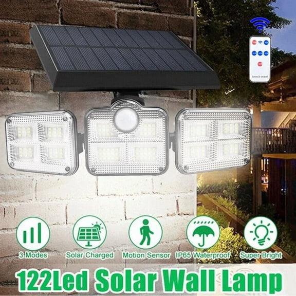 BEST- 3-Head Solar Light 122 Led Pir Motion Sensor Outdoor Garden Wall Security Lamp