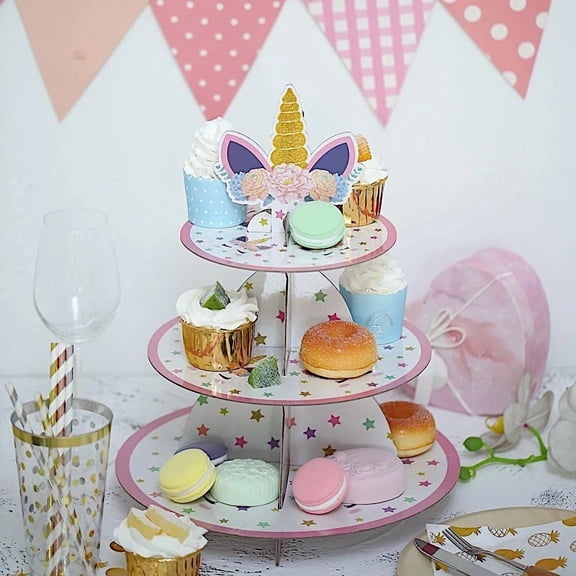 BEST- 3 Tier 15" Tall Unicorn Top Cardboard Cupcake Stand Wedding Dessert Holder Set